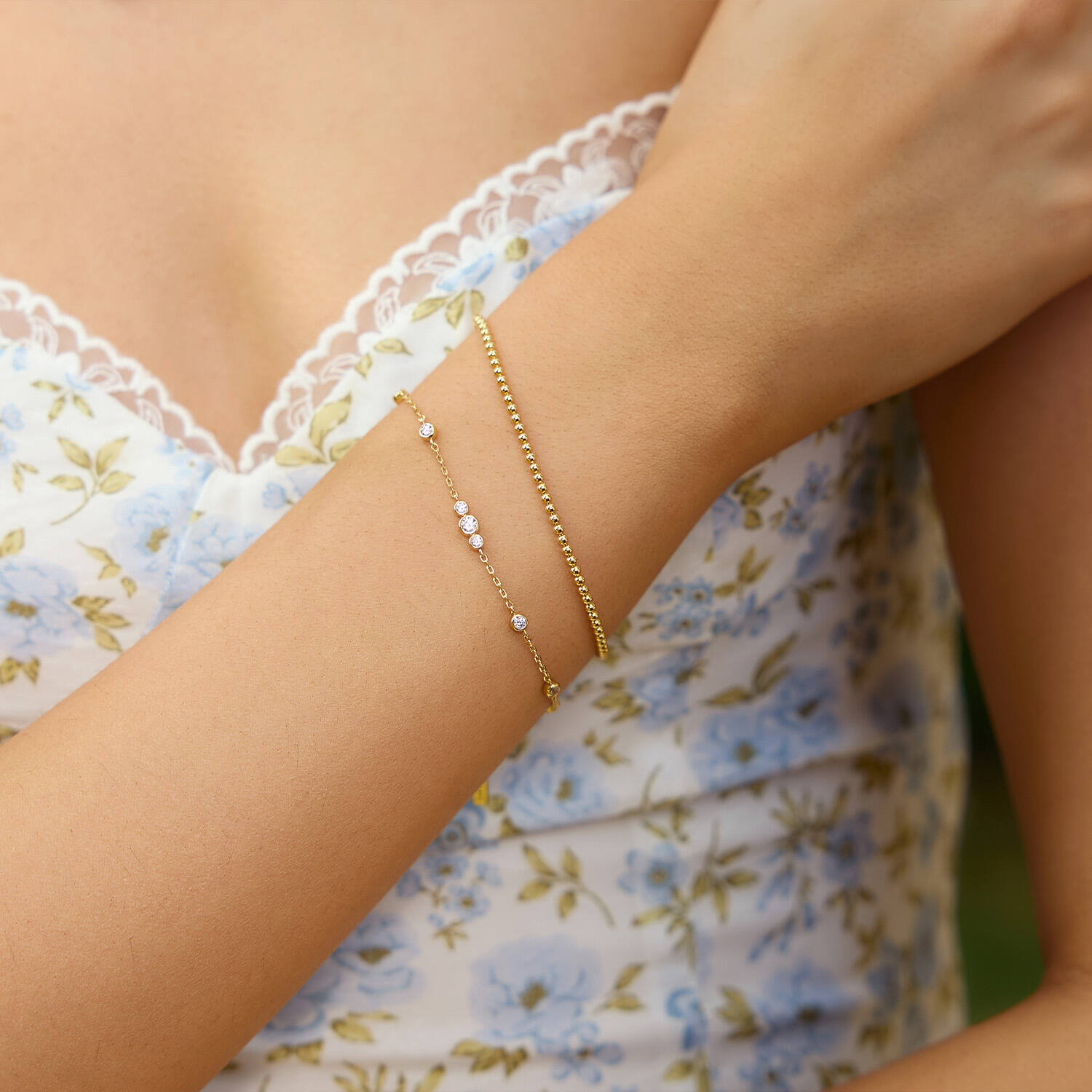  Miss Dainty - Schakelarmbanden - Zilver / 14kt GP - Zirkonia